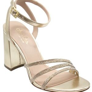 Charles by Charles David Rheanna Gold Embellished Block Heel Sandals Size 8